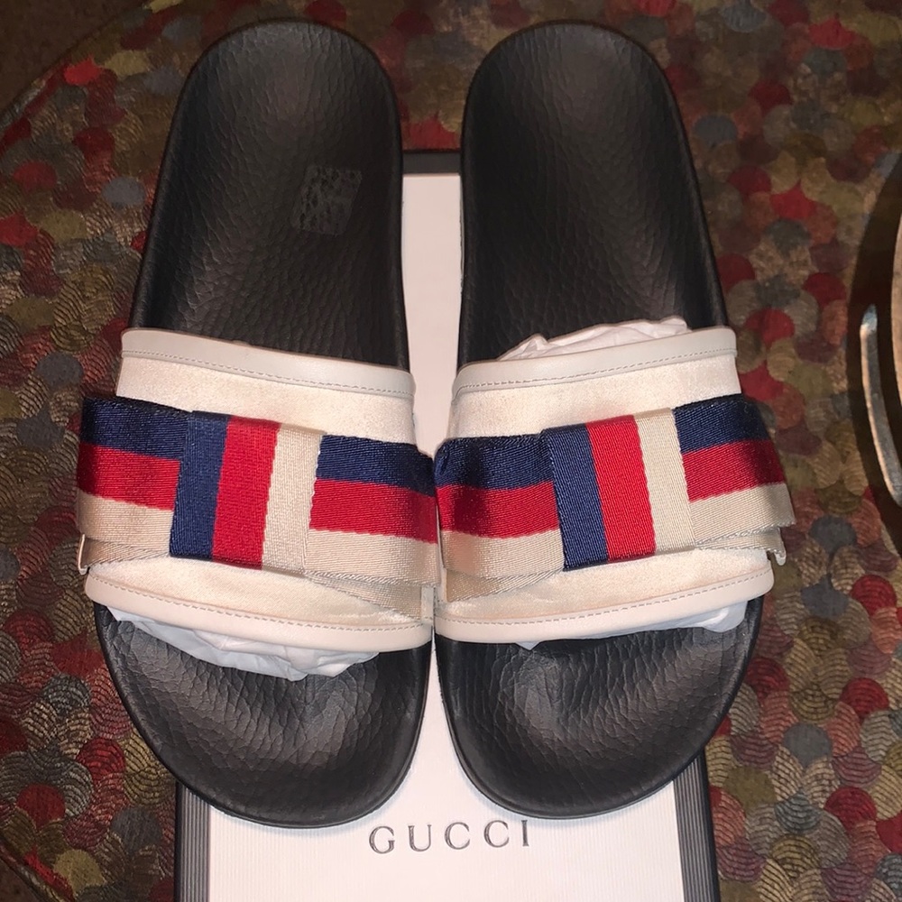 Gucci Satin Bow Slides 100% Authentic - image 2